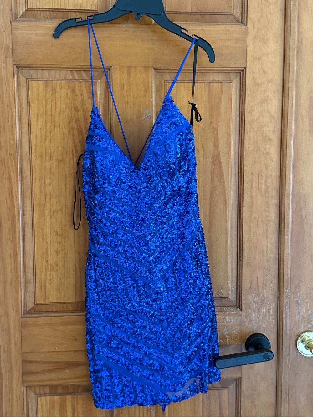 Alyce Paris Royal Blue Sequin V-Neck Spaghetti Strap Dress